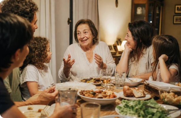 Family and friends connecting over a meal